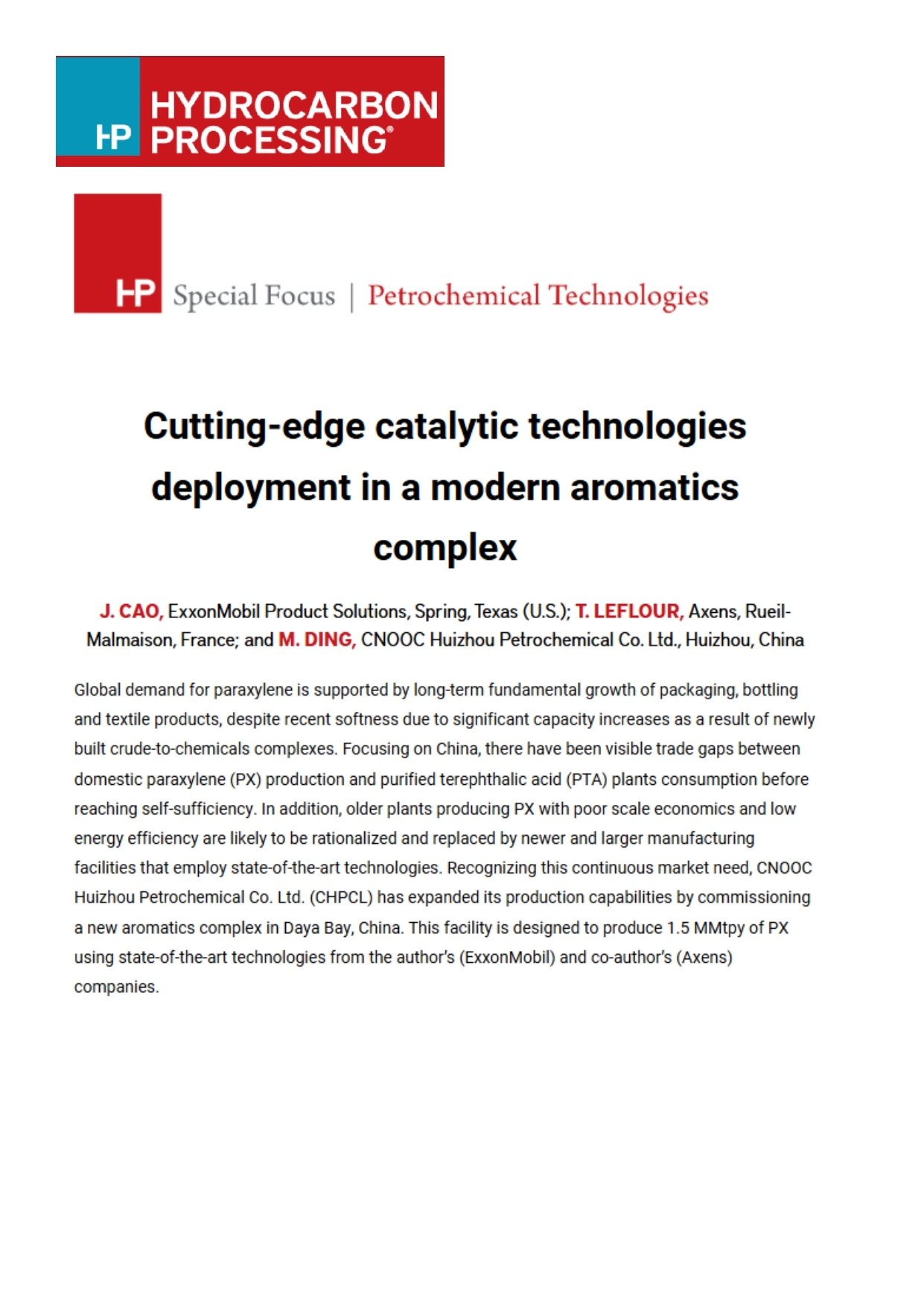 Thumb_Axens_TA_Technical Article - Cutting-edge catalytic technologies deployment in a modern aromatics complex